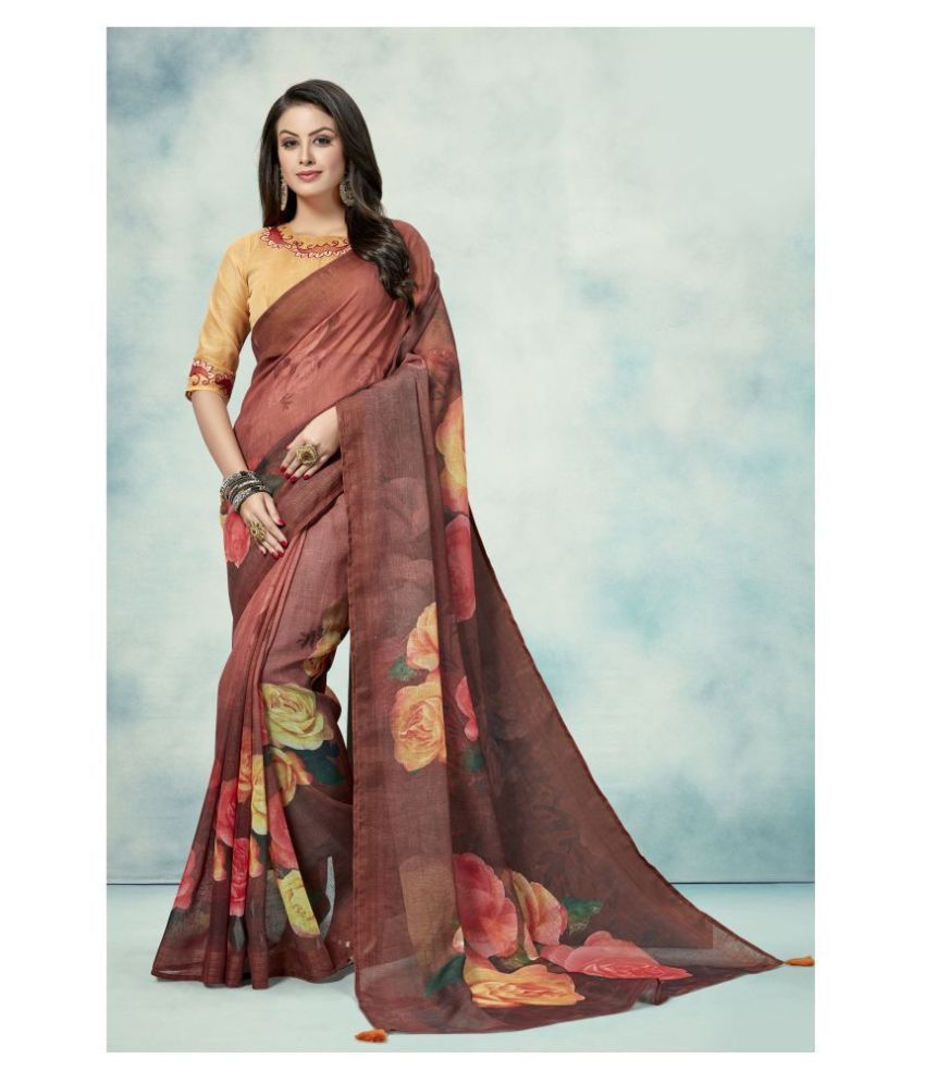     			Shaily Retails Brown Linen Saree