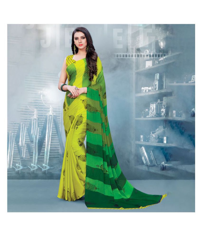     			Shaily Retails Green,Yellow Georgette Saree