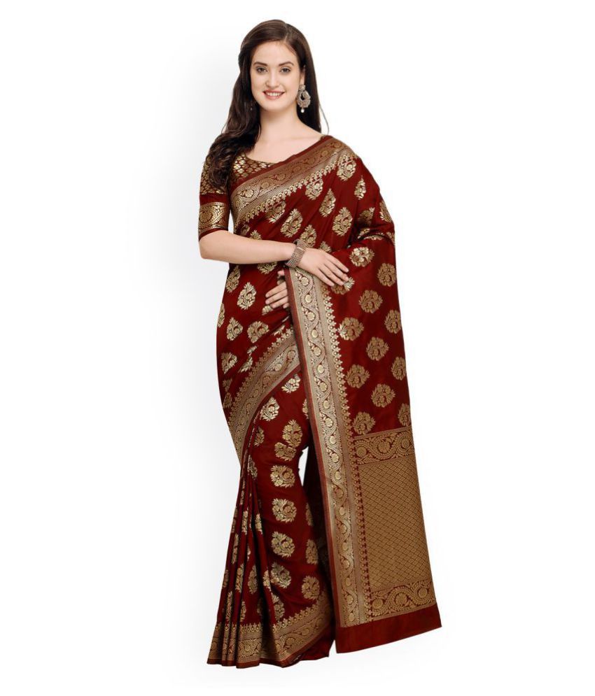     			Shaily Retails Maroon Silk Saree