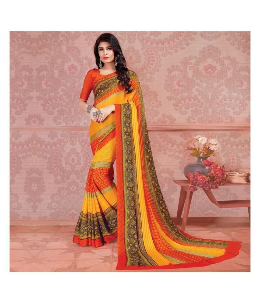     			Shaily Retails Orange,Yellow Georgette Saree