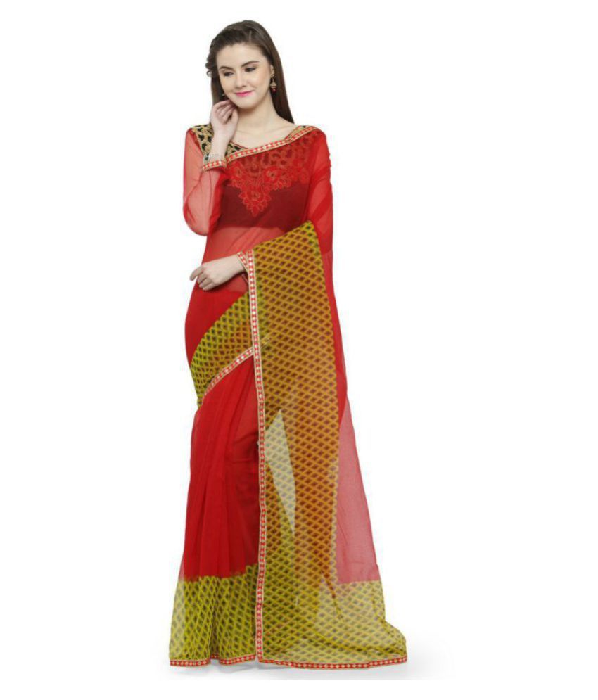     			Shaily Retails Red Net Saree