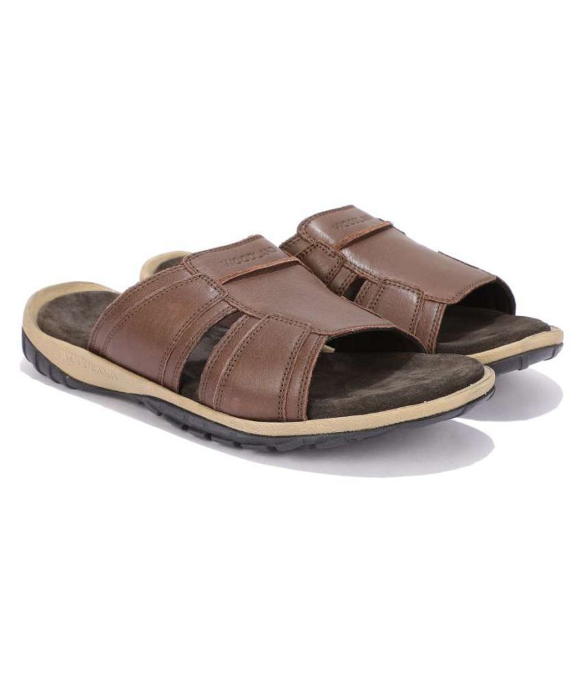 Woodland Brown Leather Slippers Price in India- Buy Woodland Brown ...