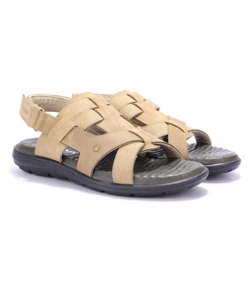 woodland men's khaki leather sandals and floaters