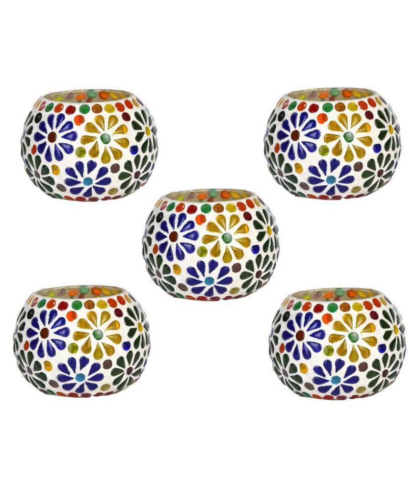     			AFAST Multicolour Table Top Glass Tea Light Holder - Pack of 5
