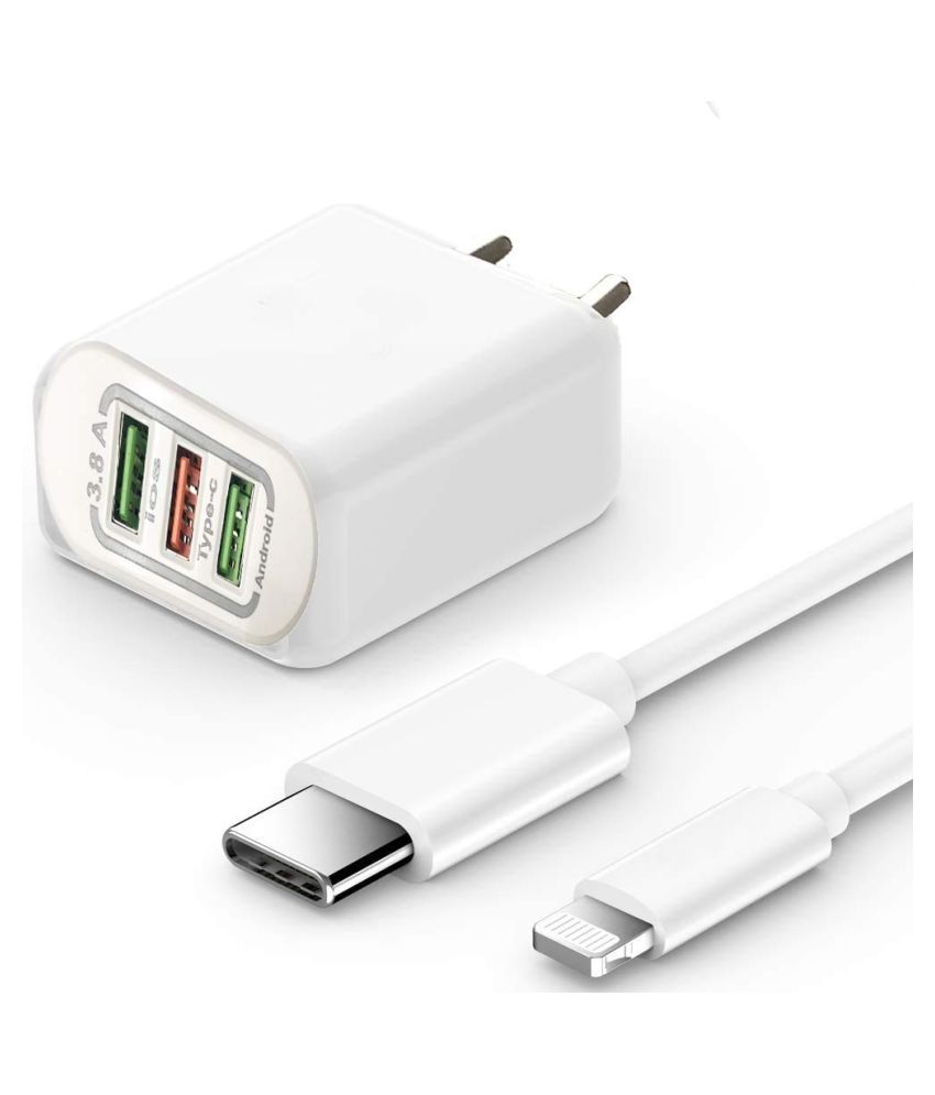 Jnix Gold 3.8 AMP 3 USB Wall Charger Adapter Compatible With All Phones 3.4A Wall Charger