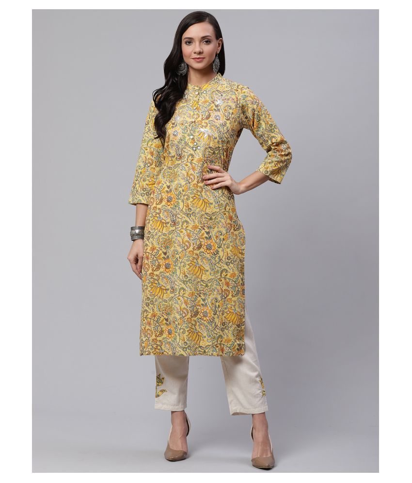     			Divena - Yellow Straight Cotton Women's Stitched Salwar Suit ( Pack of 1 )