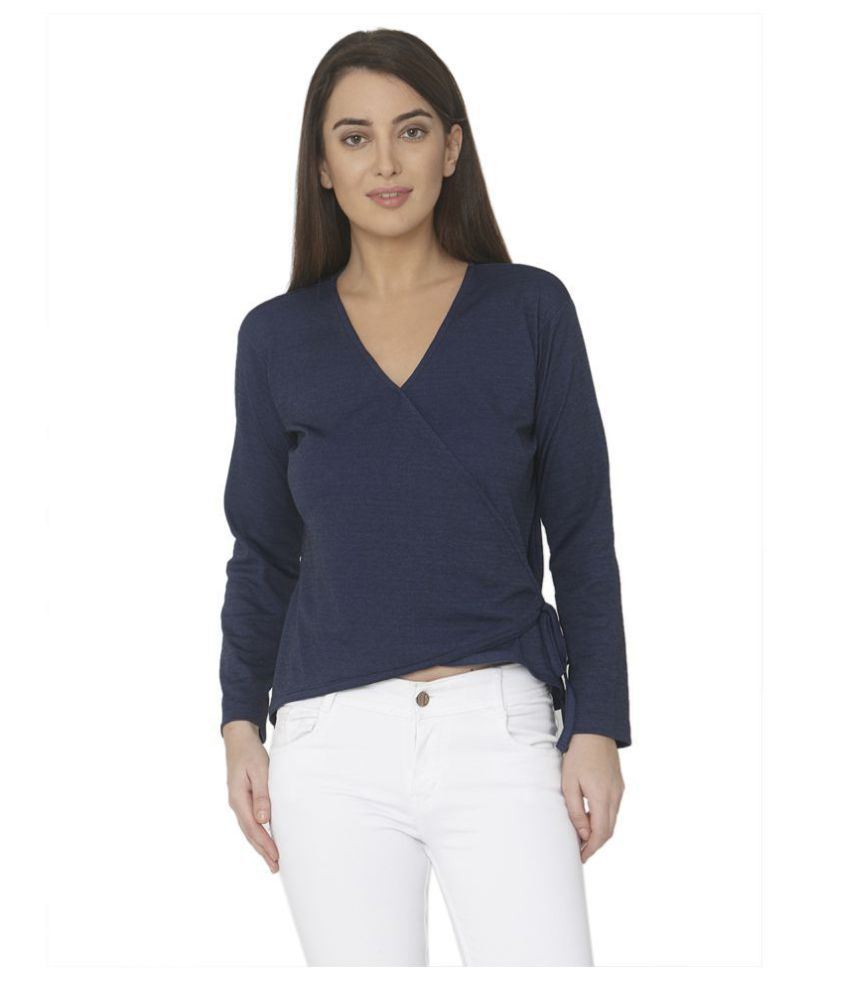     			Smarty Pants - Navy Cotton Blend Women's Wrap Top ( Pack of 1 )