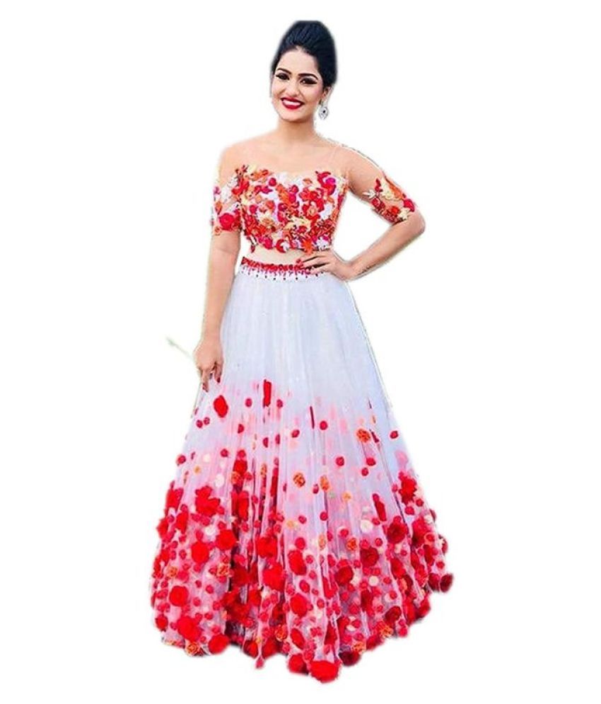 vm tejani White Net Chaniya Choli Semi Stitched Lehenga - Buy vm tejani ...