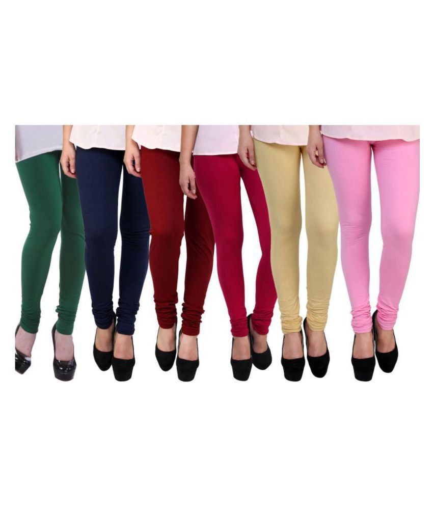     			FnMe - Green Cotton Women's Leggings ( Pack of 6 )