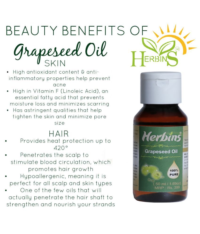 Herbins Natural Skin Care Grapeseed Carrier Oil 150 mL Buy Herbins