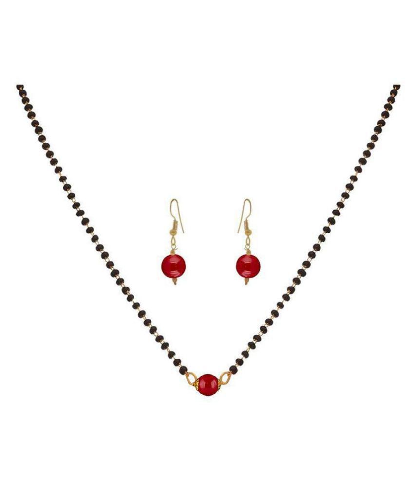     			Jewellery for Less Onxy Beads Stone Designer Mangalsutra with Earrings for Women