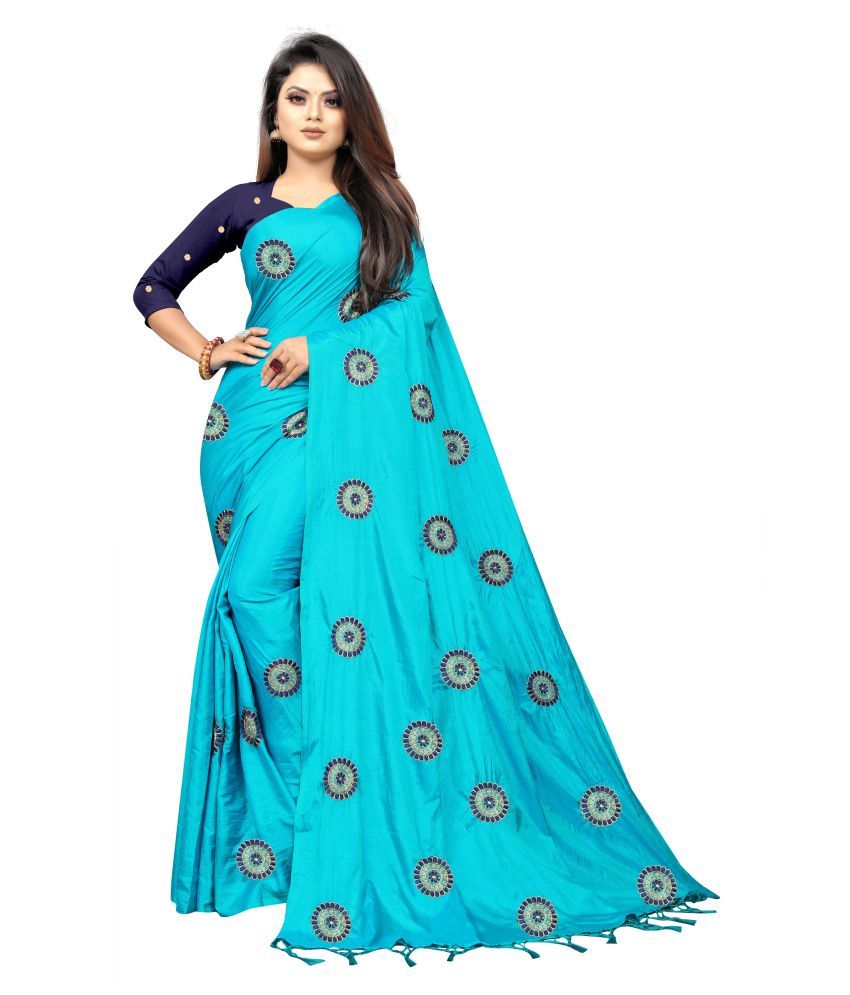 WOWKANANI Blue Sana Silk Saree - Buy WOWKANANI Blue Sana Silk Saree ...