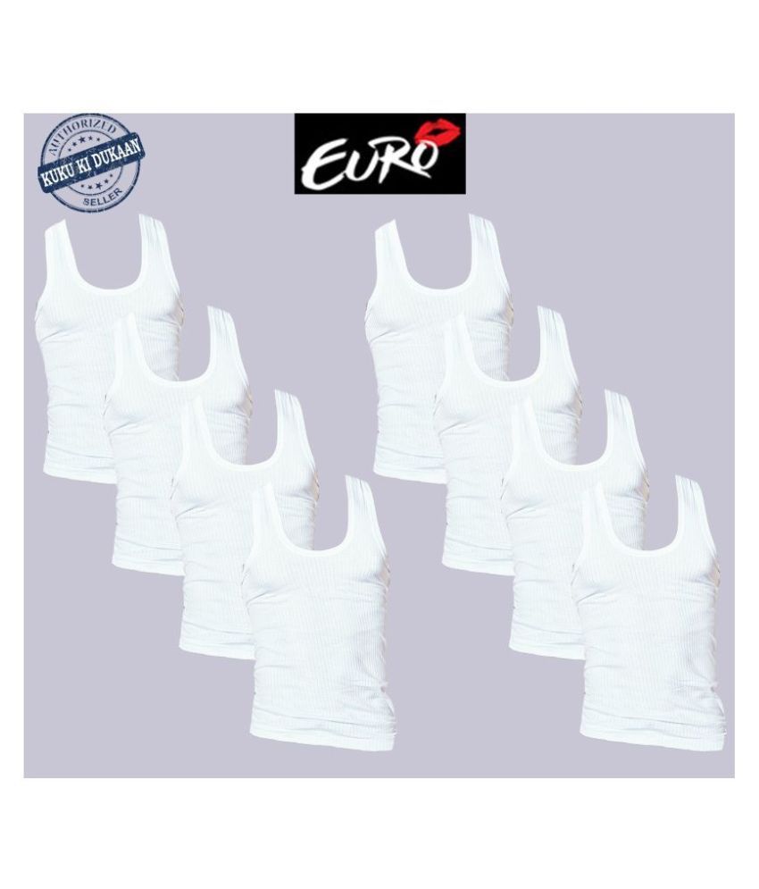     			Euro White Sleeveless Vests Pack of 8