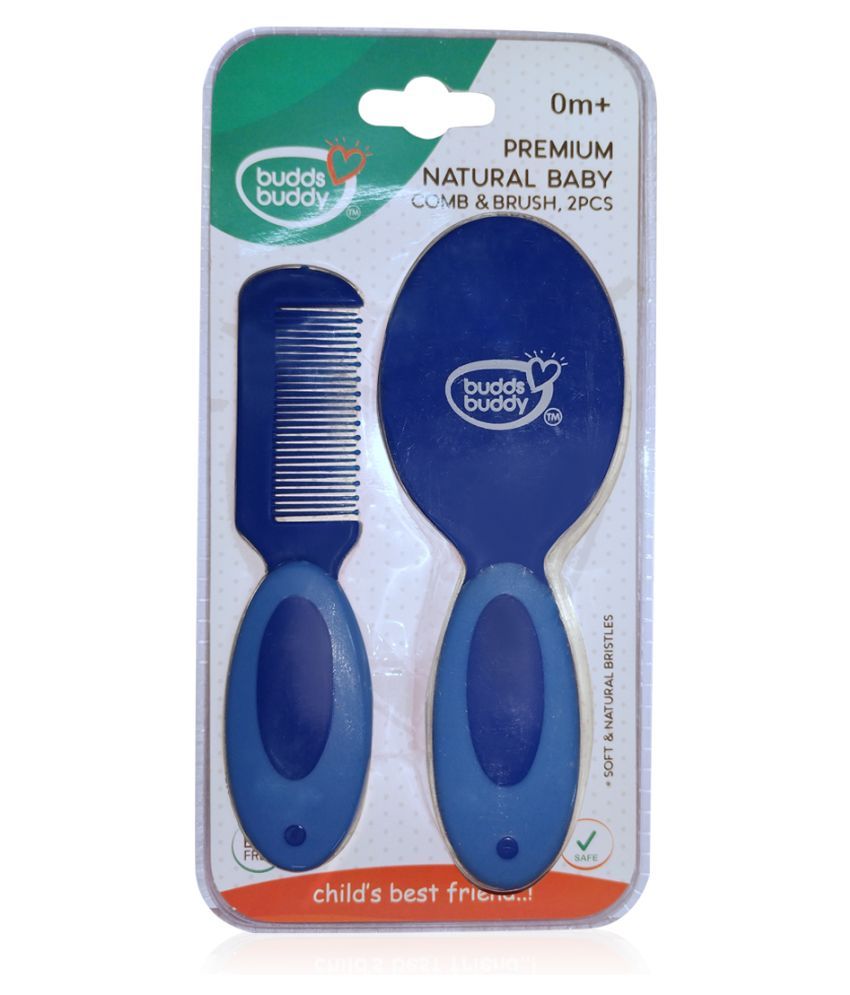 Buddsbuddy Premium Natural Baby Brush & Comb, Set 2 Pcs BB5012 Blue