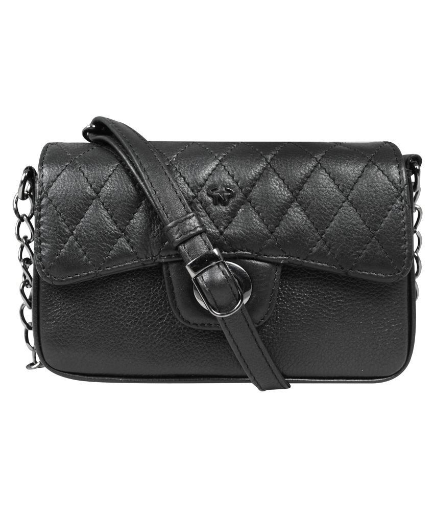     			Calfnero Black Pure Leather Sling Bag