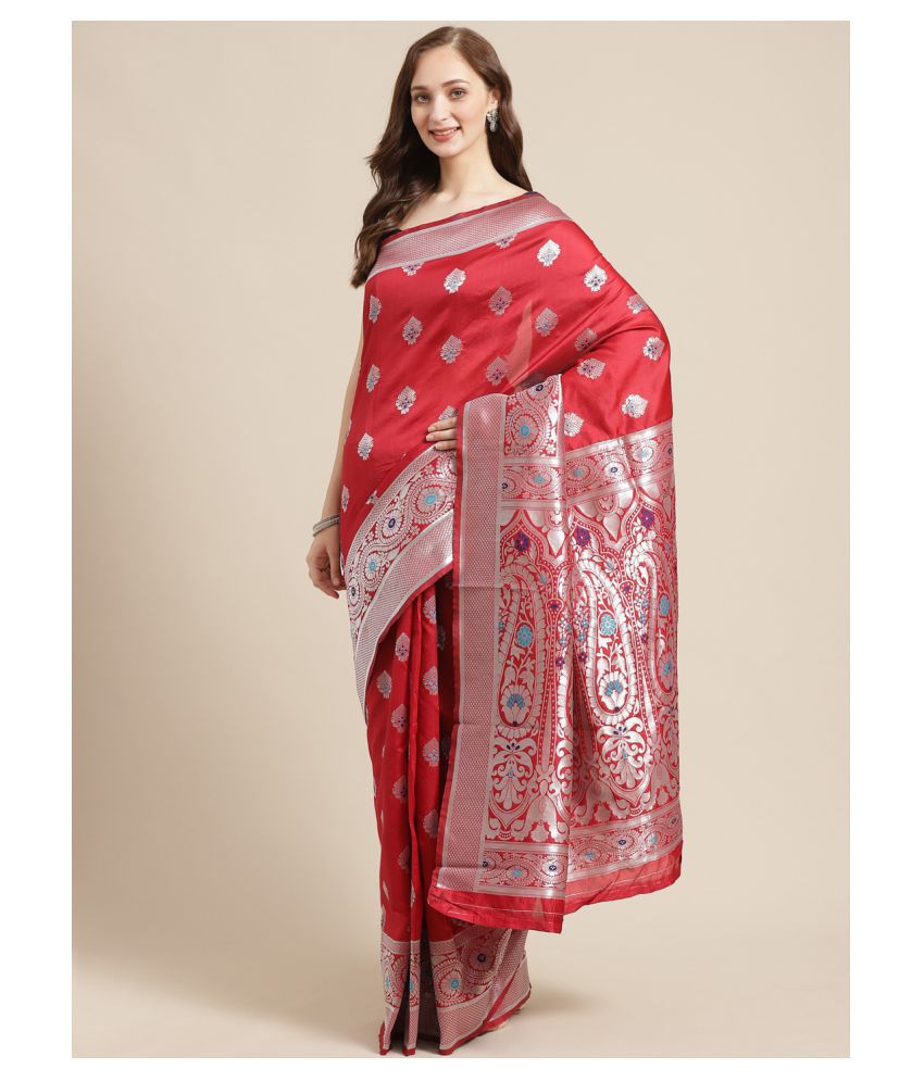    			Shaily Retails Red Silk Blends Saree