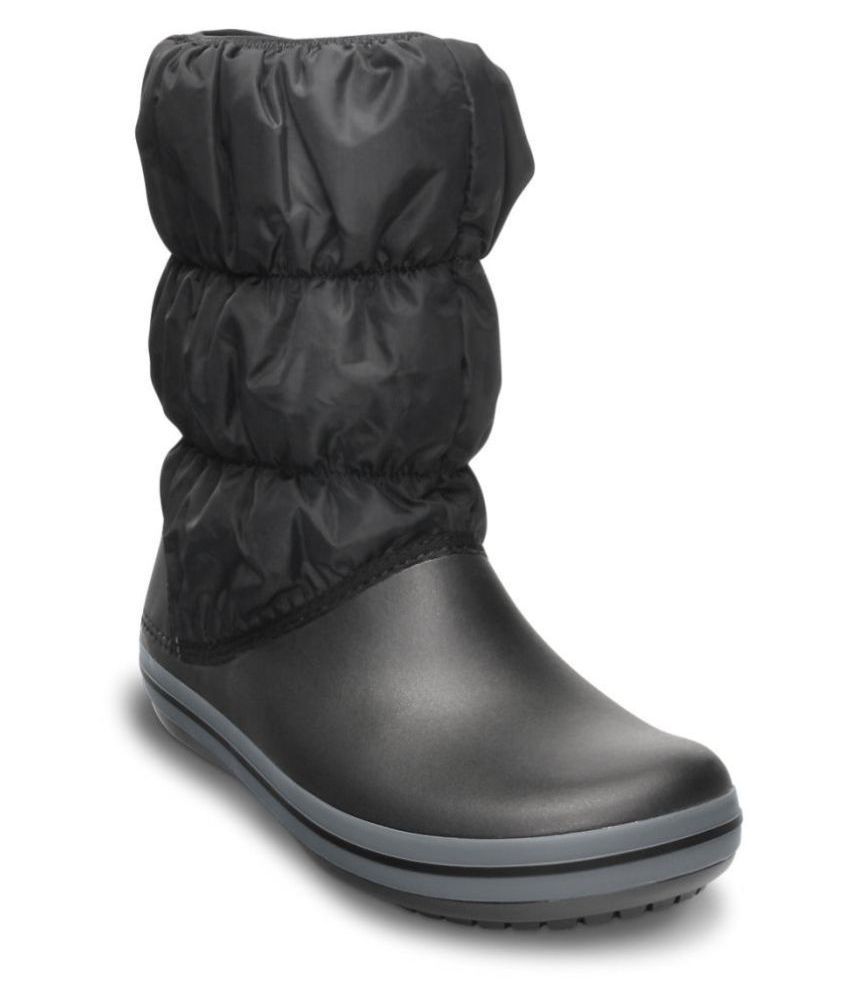 black flat croc boots