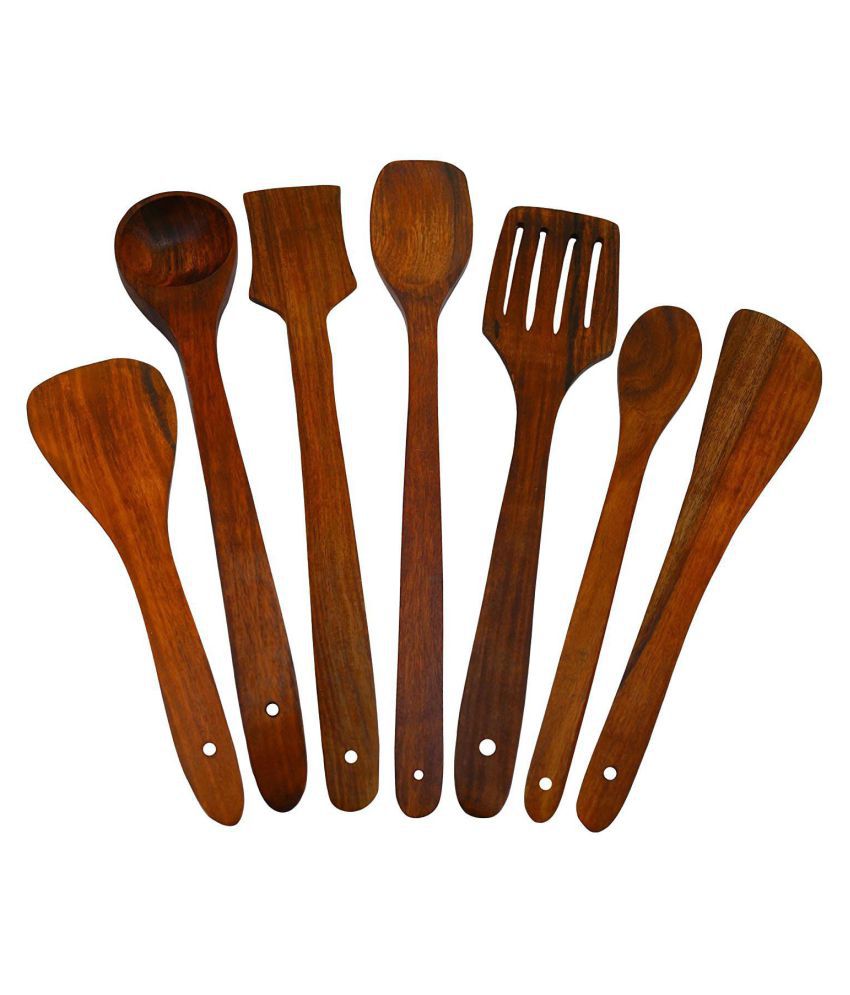 Fab-bab Handmade Wooden Non-Stick Serving & Cooking Spoon Kitchen Tools Utensils Wood Spatula 7 Pcs