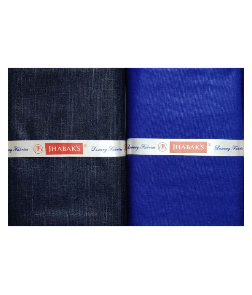JHABAK'S Blue Cotton Blend Unstitched Shirts & Trousers