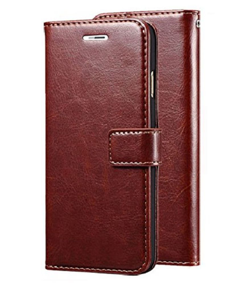     			Samsung galaxy A6 Plus Flip Cover by Kosher Traders - Brown Original Leather Wallet