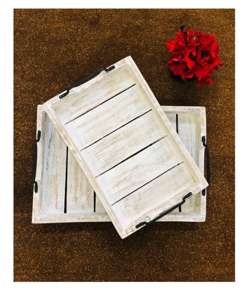 CasaGold Wooden tray set of 2 White distressed finish CCLFA26 Buy