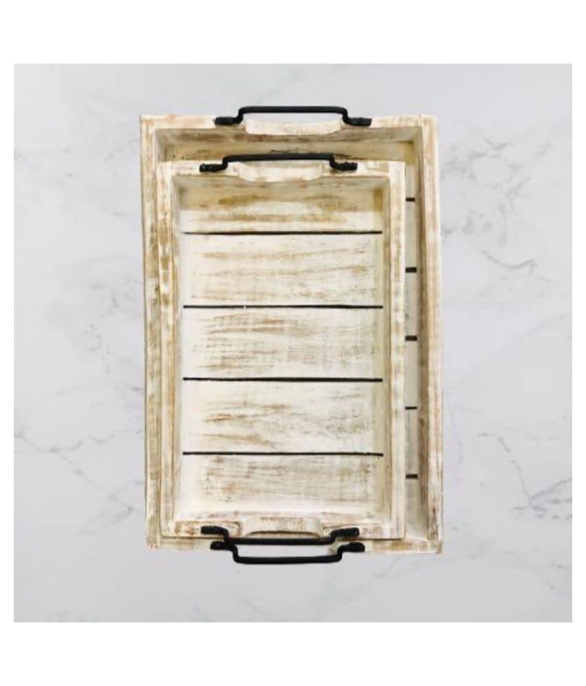 CasaGold Wooden tray set of 2 White distressed finish CCLFA26 Buy