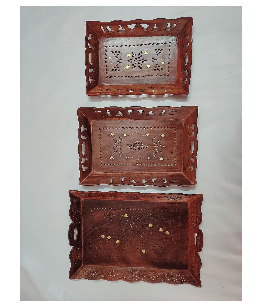 wooden tray set of 3 Buy Online at Best Price in India Snapdeal