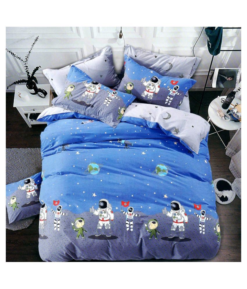 HomeStore-YEP - Blue Glace Cotton Double Bedsheet with 2 Pillow Covers