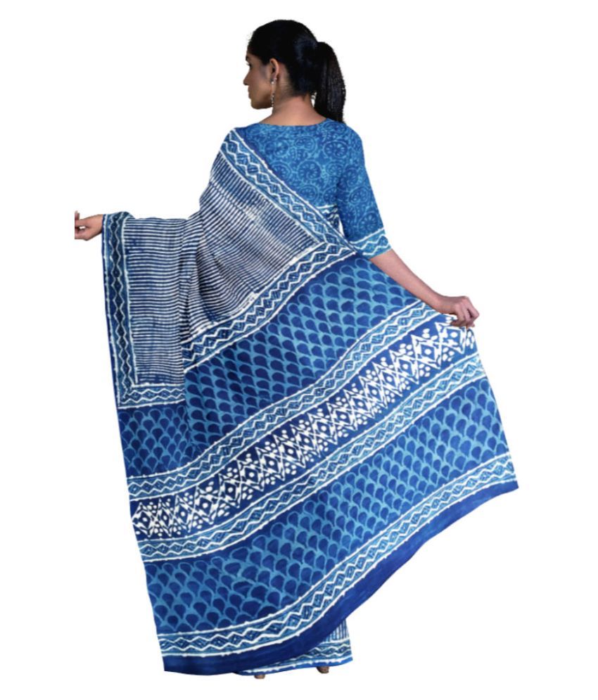 Indigo blue cotton saree Outlet