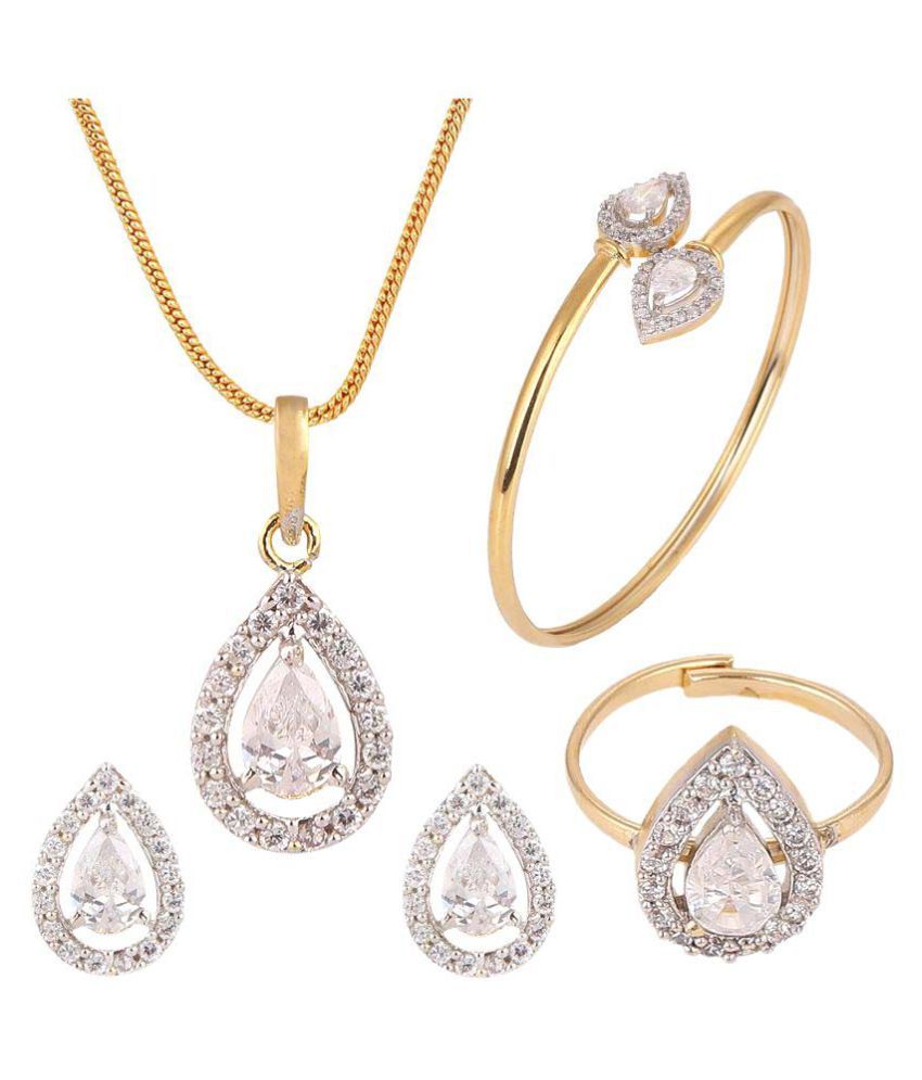 Efulgenz Golden Pendant Set with Ring 