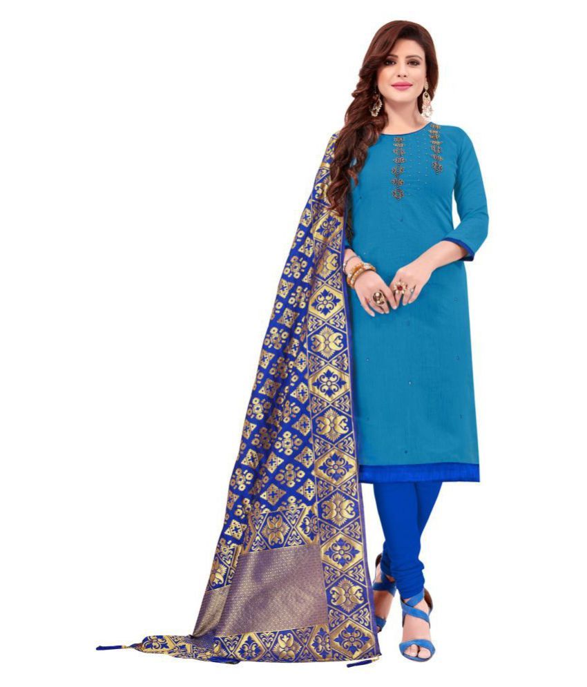 Jheenu Blue Cotton Dress Material Buy Jheenu Blue Cotton Dress 