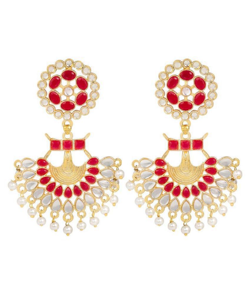     			Jfl Jewellery For Less Shiny Gold Plated Kundan Stone Studded Earrings For Women and Girls