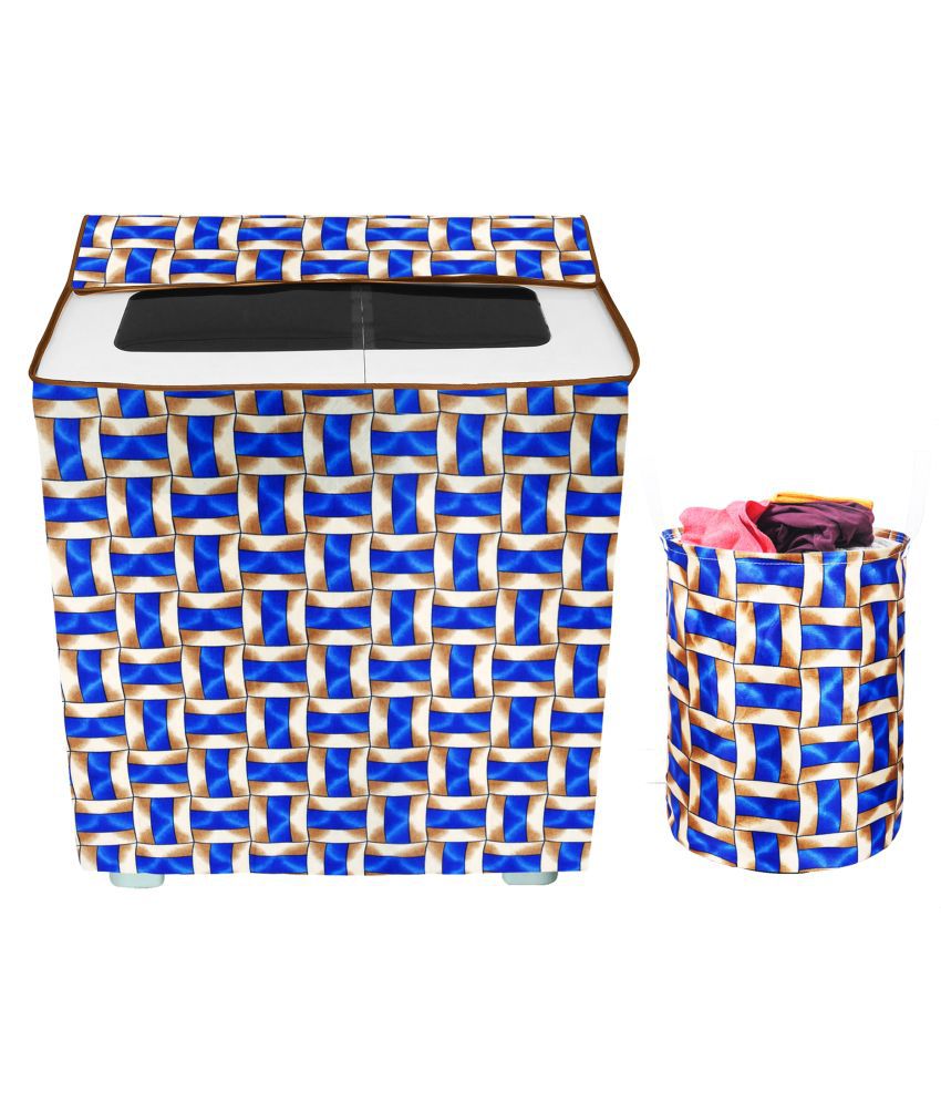     			E-Retailer Set of 2 Polyester Blue Washing Machine Cover for Universal 8 kg Semi-Automatic