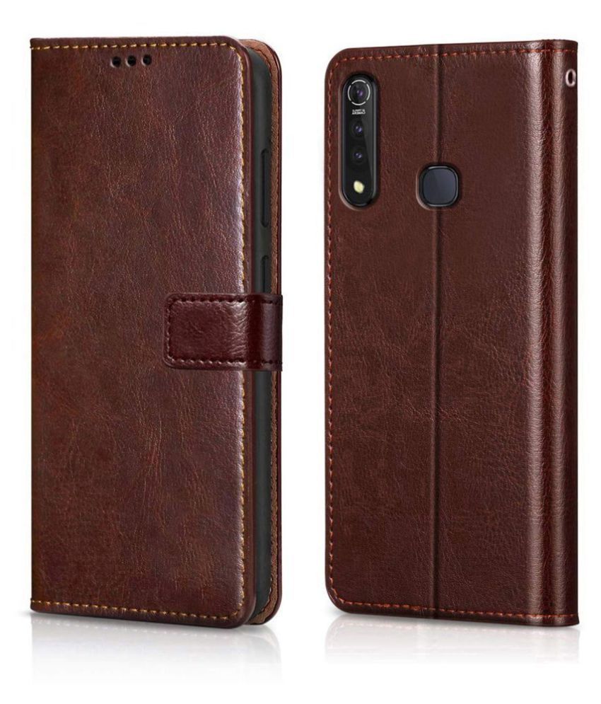     			Samsung Galaxy A20s Flip Cover by NBOX - Brown Viewing Stand and pocket