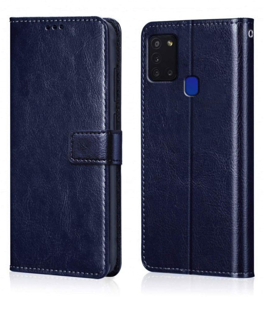     			Samsung Galaxy A21S Flip Cover by NBOX - Blue Viewing Stand and pocket