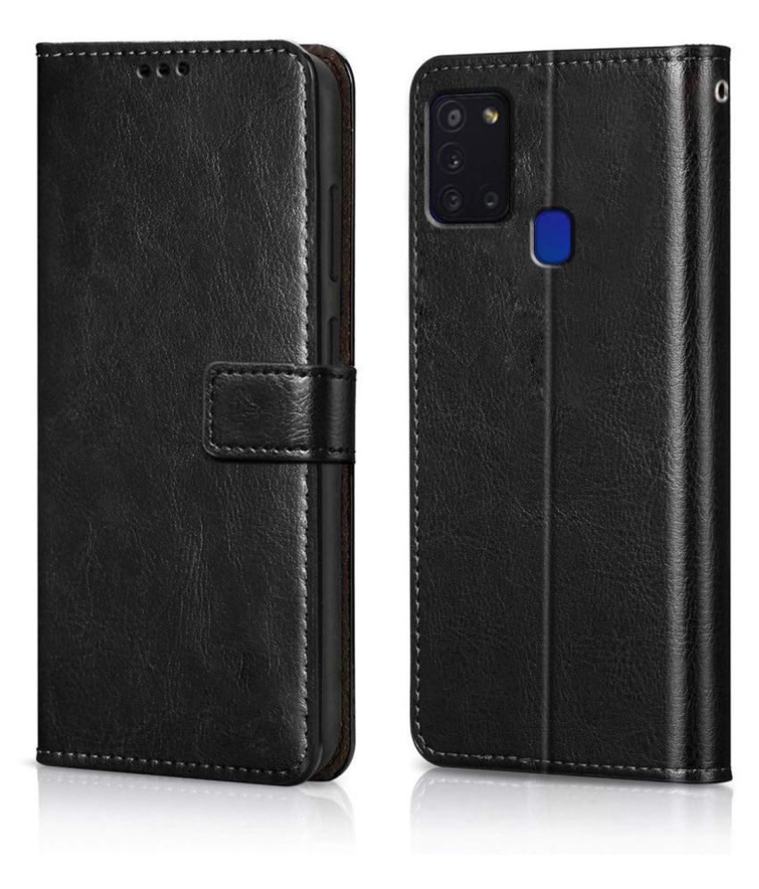     			Samsung Galaxy A21S Flip Cover by NBOX - Black Viewing Stand and pocket