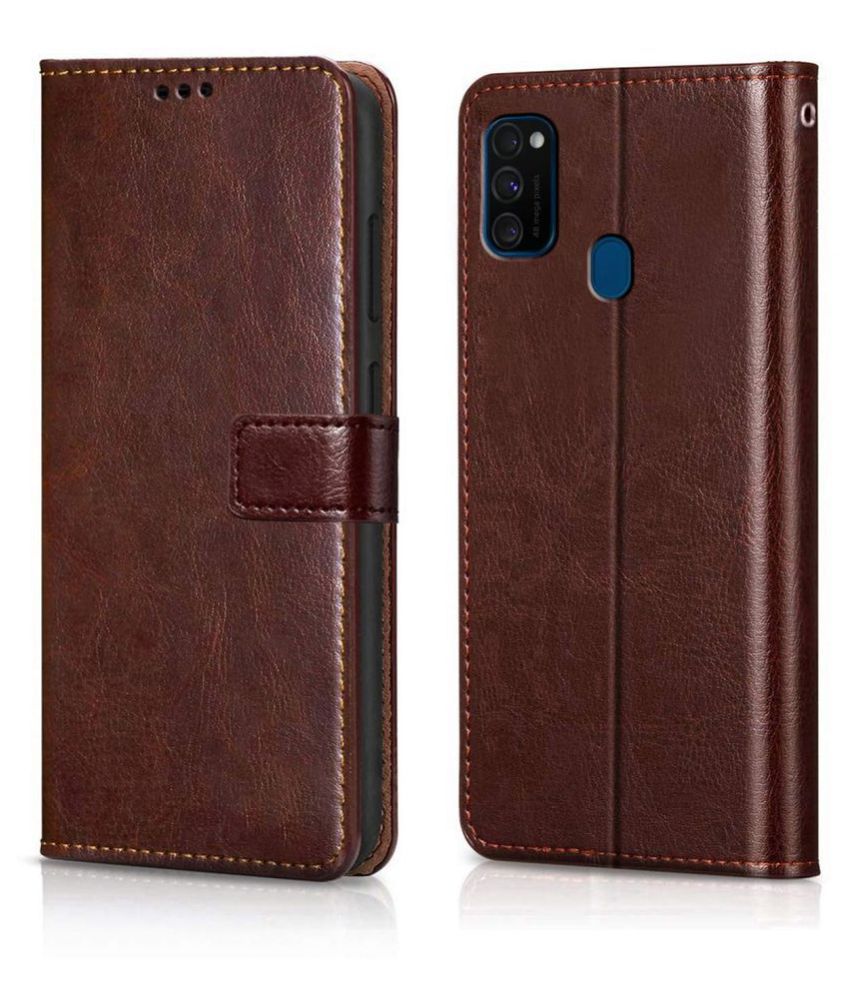     			Samsung Galaxy M21 Flip Cover by NBOX - Brown Viewing Stand and pocket