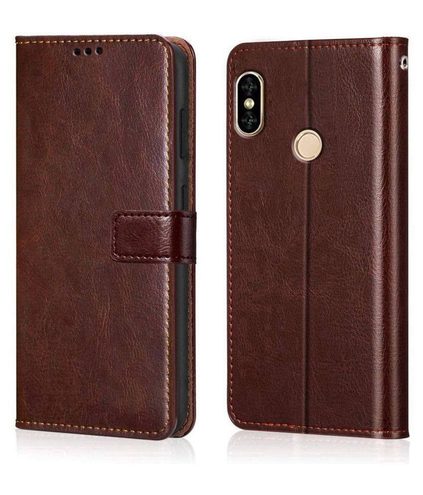     			Xiaomi Redmi Note 7 Pro Flip Cover by NBOX - Brown Viewing Stand and pocket