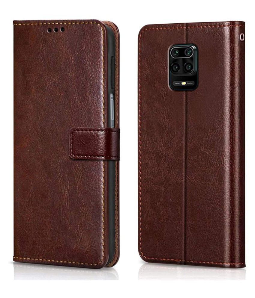     			Xiaomi Redmi Note 9 Pro Flip Cover by NBOX - Brown Viewing Stand and pocket