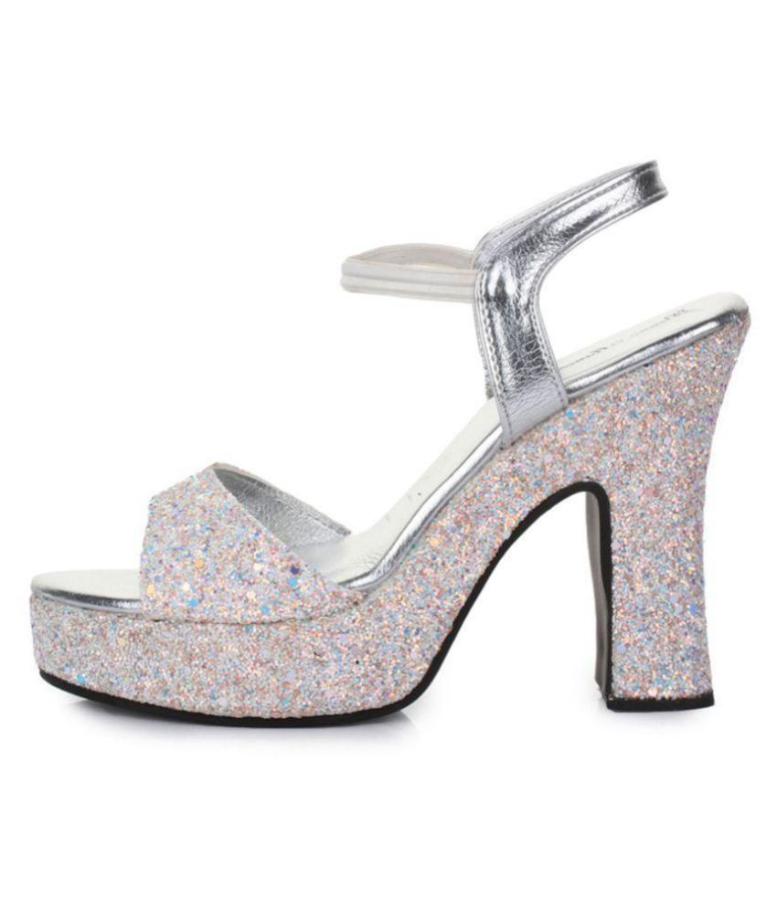 Bruno Manetti Silver Block Heels Price in India- Buy Bruno Manetti Silver Block Heels Online at 