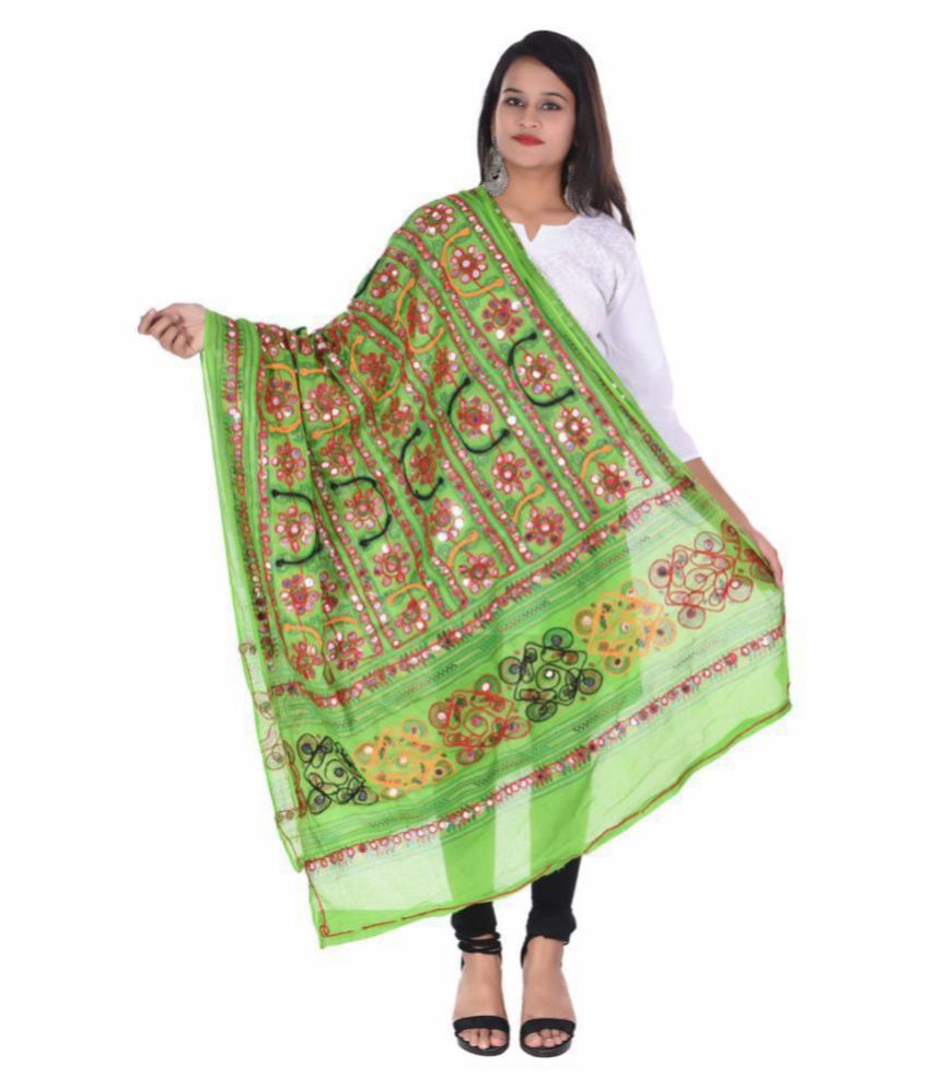 Aprtim Green Cotton Aari Embroidered Dupatta