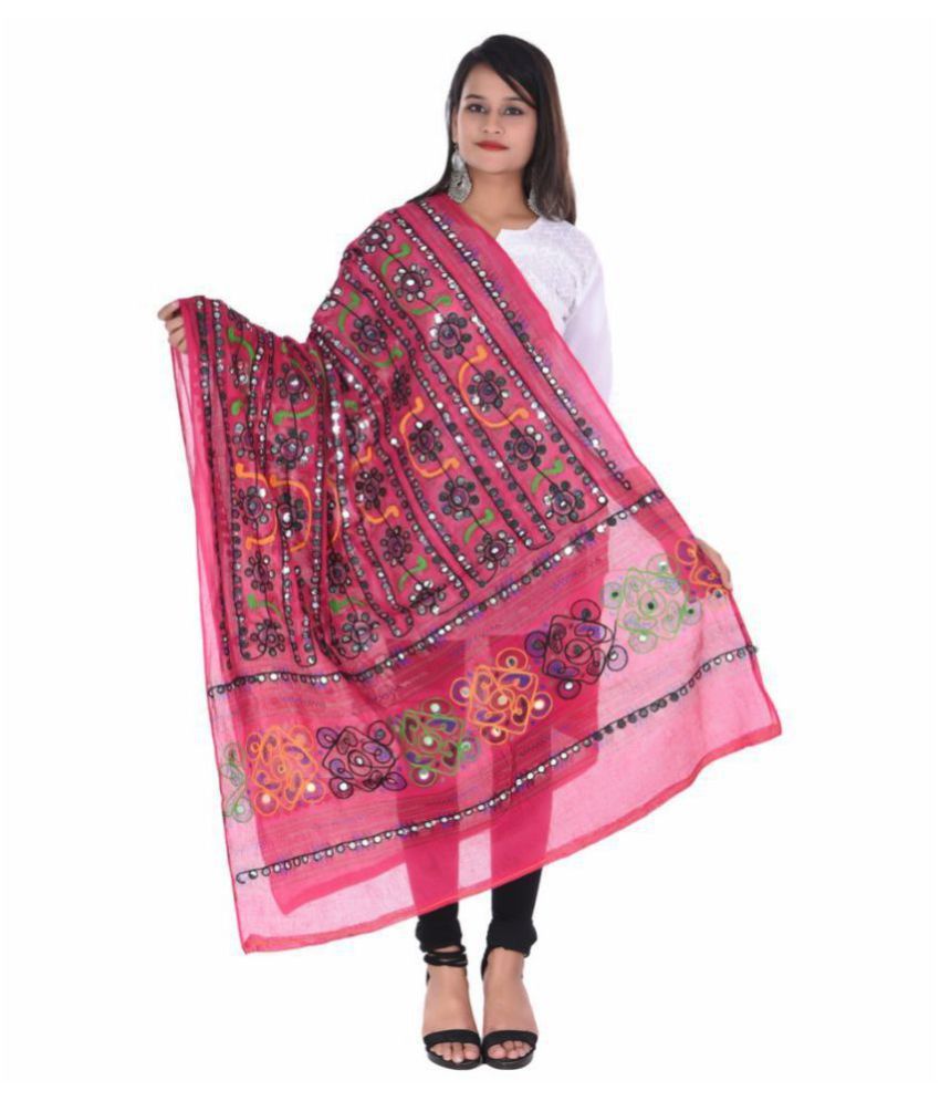 Aprtim Pink Cotton Aari Embroidered Dupatta