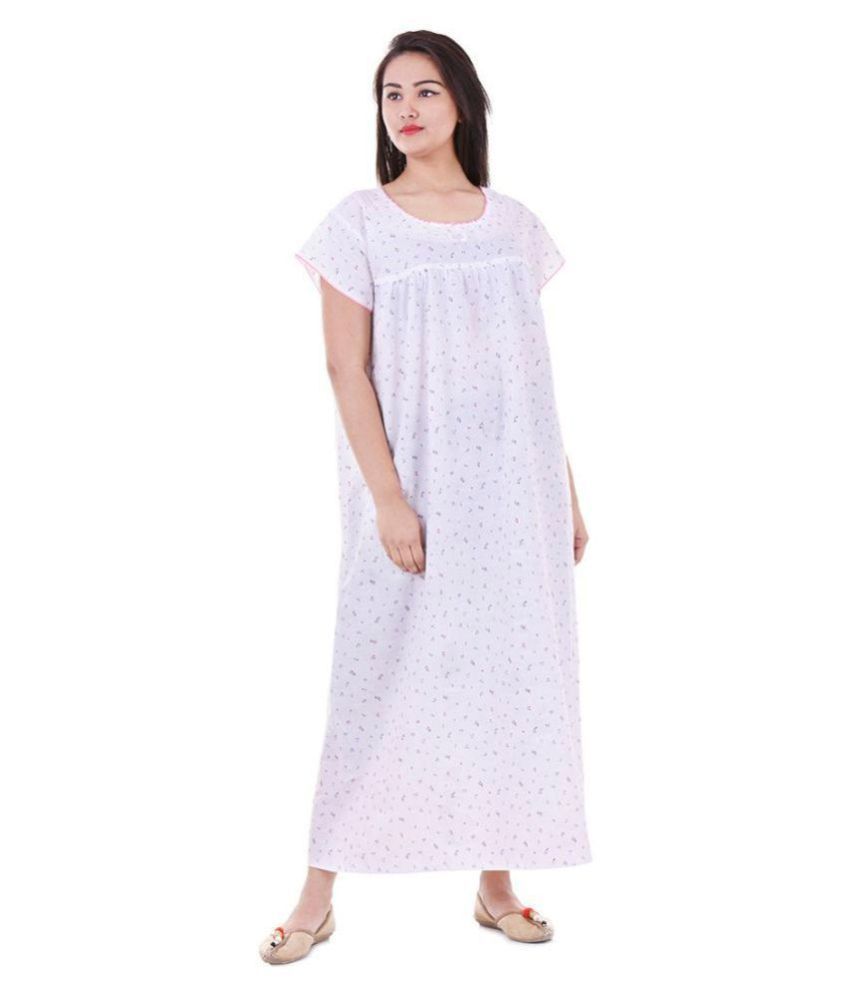 Buy Apratim Cotton Nighty & Night Gowns - White Online at Best Prices in India - Snapdeal