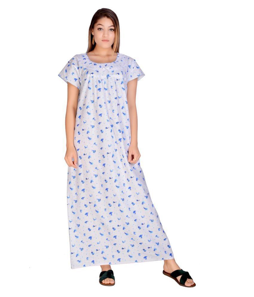 Buy Apratim Cotton Nighty & Night Gowns - White Online at Best Prices in India - Snapdeal
