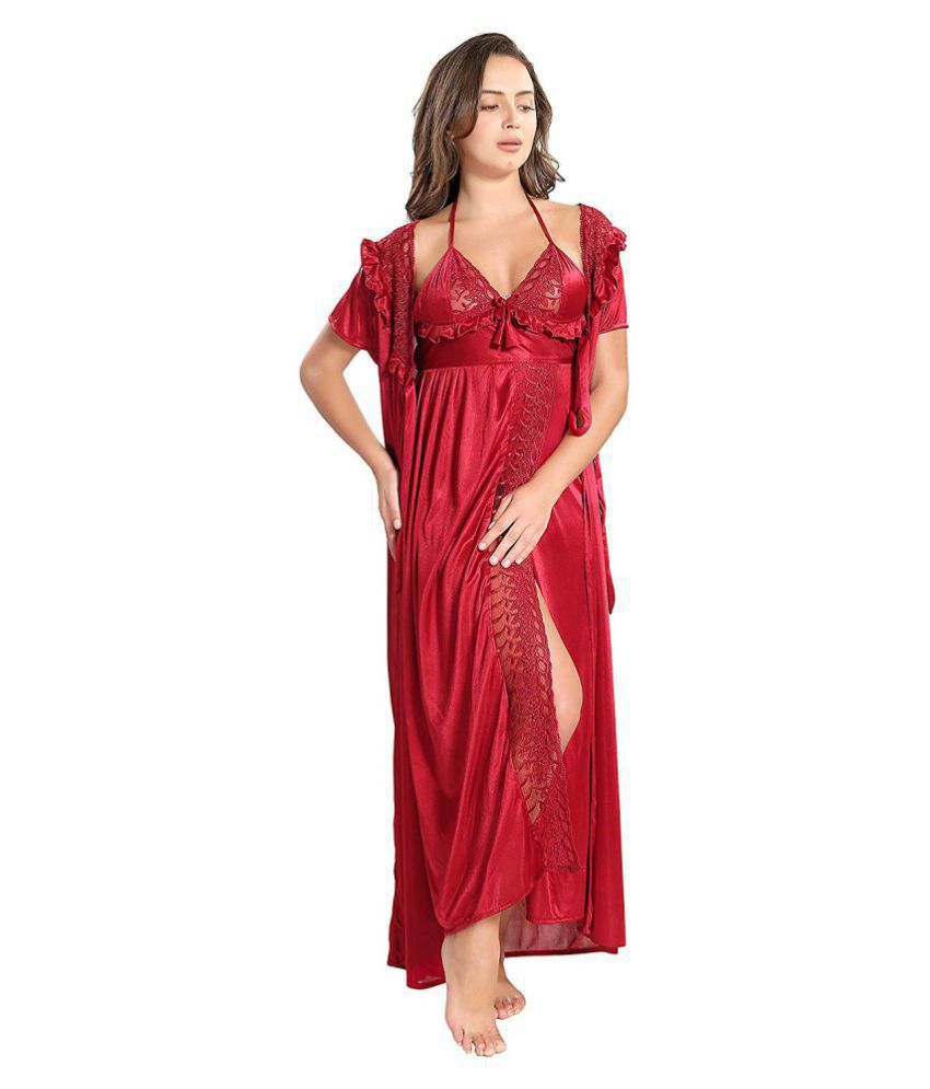 rajeraj Satin Nighty & Night Gowns - Red