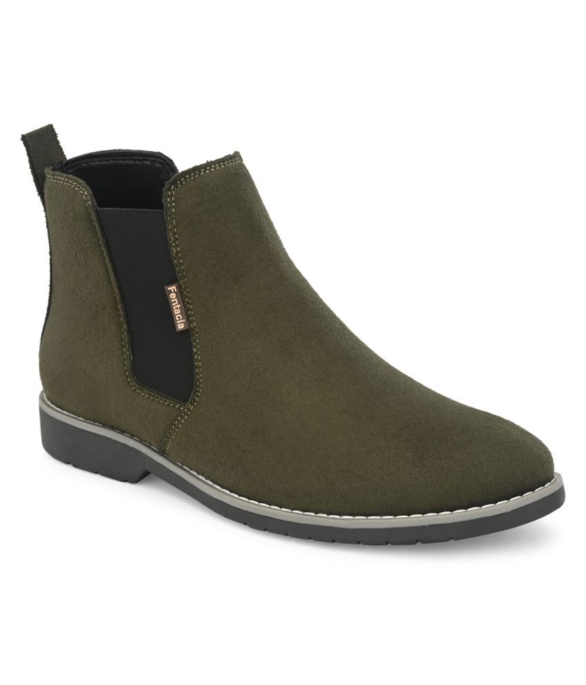 olive chelsea boots women's