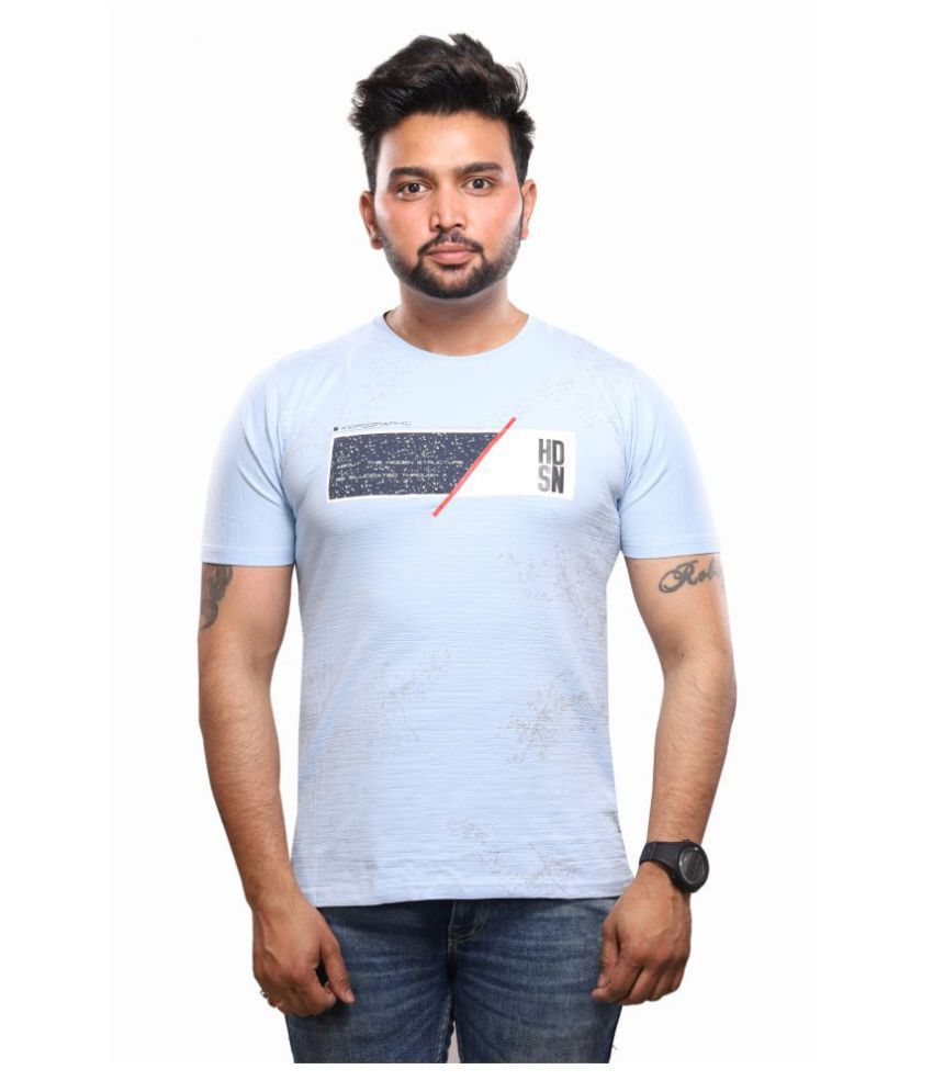 Otaya Cotton Blend Blue Printed T-Shirt 