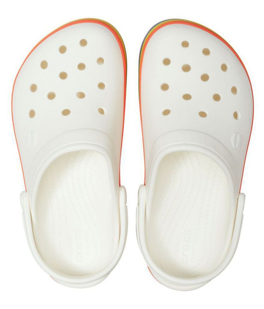 white rainbow platform crocs