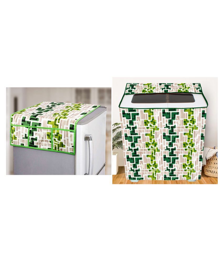     			E-Retailer Set of 2 Polyester Green Washing Machine Cover for Universal Semi-Automatic