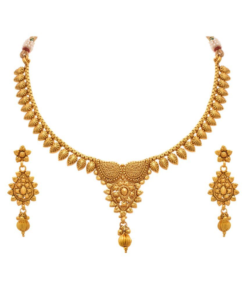     			JFL - Jewellery For Less Copper Golden Princess Traditional Gold Plated Necklaces Set